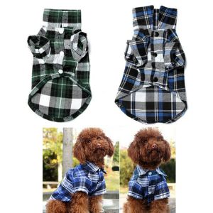 Pet Li ציוד ואביזרים לכלב בגדים לכלב Spring Autumn Pet Cat Dog T Shirt Apparel Clothes  Shirt Cute Plaid Costume Black