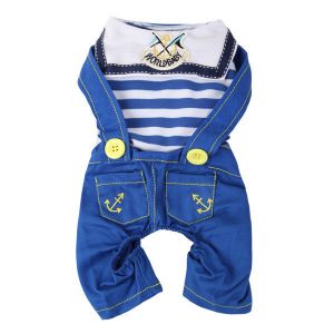 Pet Li ציוד ואביזרים לכלב בגדים לכלב Pets Dogs Naval Uniform Navy Sailor Suit Stripe Pattern Overalls Clothes