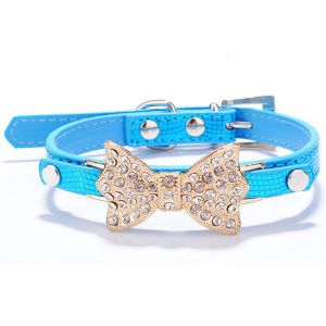 Pet Li ציוד ואביזרים לכלב קולר לכלב Pet Dog Puppy PU Bowknot Shiny Rhinestone Collar