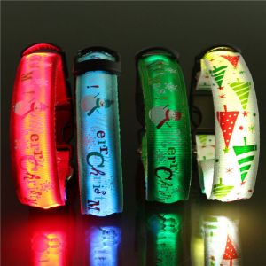 Pet Li ציוד ואביזרים לכלב קולר לכלב Christmas LED Flashing Light Dog Collar Nylon Adjustable Pet Puppy Safety Collar