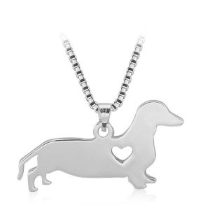 Pet Li ציוד ואביזרים לכלב קולר לכלב Silver Love Dog Heart Pendant Charm Women Necklace Chain