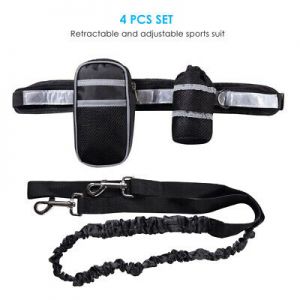 Pet Li ציוד ואביזרים לכלב רצועת ריצה לכלב    NEW 4PCS Dog Leash Running Traction Rope Set Sports Suit Reflective Strap Black