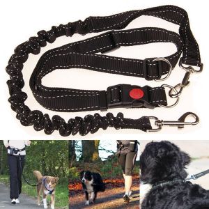 Pet Li ציוד ואביזרים לכלב רצועות אופנה לכלב   Black Adjustable Handsfree Elastic Pet Dog Lead Running Jogging Waist Belt Leash 