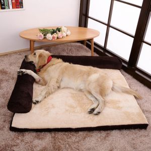 Pet Li ציוד ואביזרים לכלב מיטות לכלב Luxury Corduroy Bolster Pet Dog Sofa Bed Puppy Fleece Bed Mat for Large Dog Pet Bed