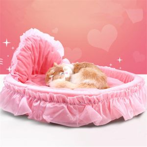 Pet Li ציוד ואביזרים לכלב מיטות לכלב Luxury Princess Cat Bed Puppy Bed Sofa Purple Pink Lace Cat House Small Dog Kennel Warm Soft Pet Bed