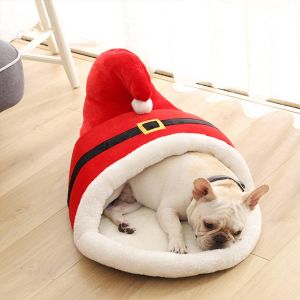 Pet Li ציוד ואביזרים לכלב מיטות לכלב 60x43x35cm Christmas Cartoon Pet Bed Red Slipper Type Thick Winter Warm Bed for Cats Dog Pet
