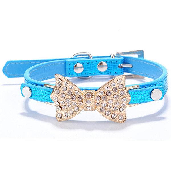 Pet Li ציוד ואביזרים לכלב קולר לכלב Pet Dog Puppy PU Bowknot Shiny Rhinestone Collar