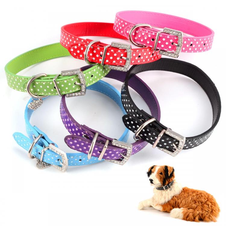 Pet Li ציוד ואביזרים לכלב קולר לכלב PU Leather Dog Collars Diamante Collar Pet Bling Puppy Small Medium Large Spotty