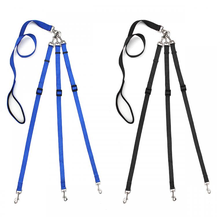 Pet Li ציוד ואביזרים לכלב רצועות אופנה לכלב Adjustable 3 Way Nylon Coupler Dog Pet Lead Leash No Tangle with Padded Handle Dog Traction Rope