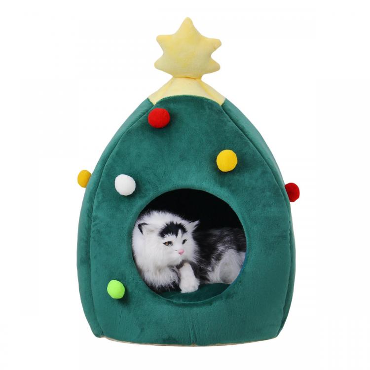 Pet Li ציוד ואביזרים לכלב מיטות לכלב Cute Christmas Cat Nest Soft Dog Cat Bed House Tree Shape Pet Bed Mat Winter Cat Tent