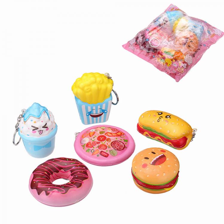 Pet Li ציוד ואביזרים לכלב צעצועים לכלב 6PCS/Lot Squishy Pizza Chips Donuts Hotdog Hamburger Ice Cream Slow Rising Toy With Phone Pendant